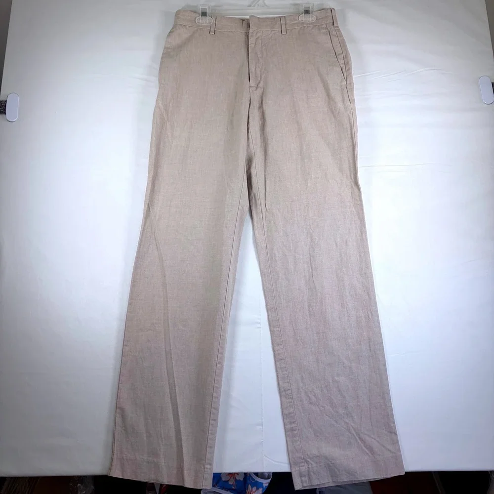 Cubavera Mens 32x34 Khaki Linen Blend Beachcore Flat Front Pants Old Money